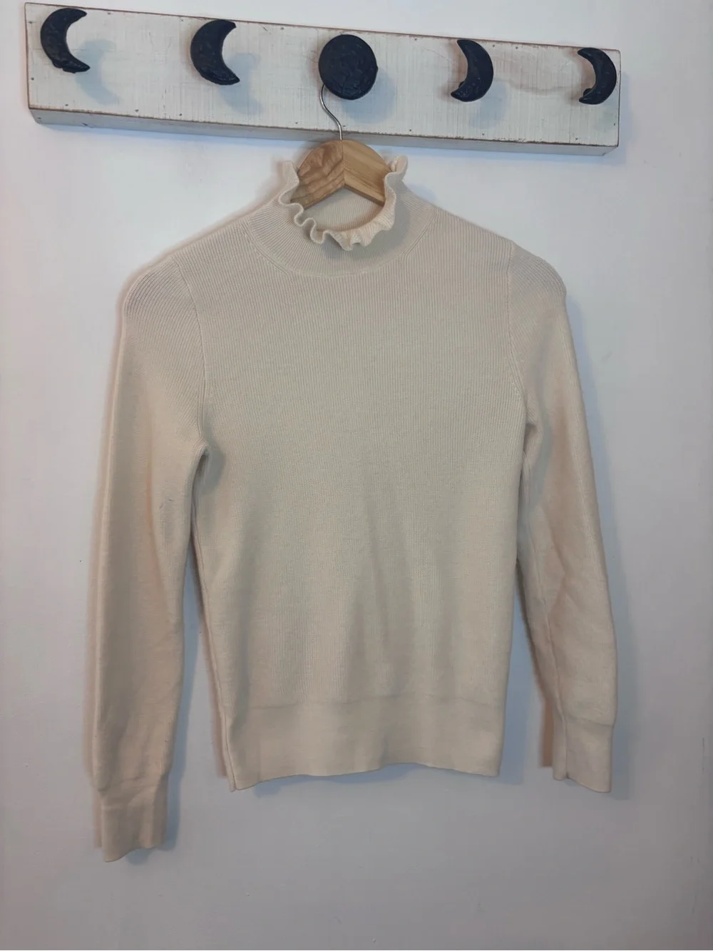 J. Crew Cream Merino Wool Ruffle-Neck Women's Sweater